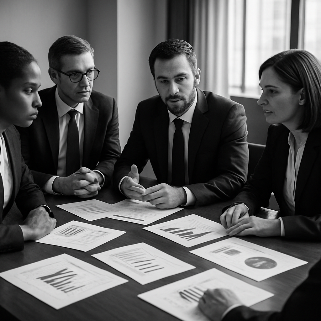 Executivos em reunião de estratégia